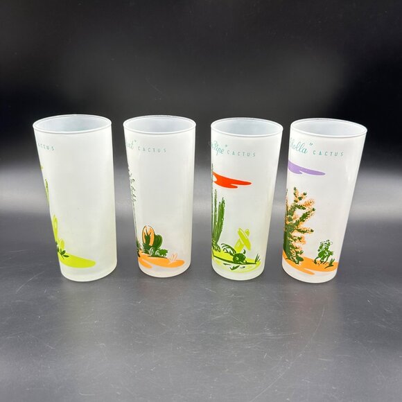 Vintage Blakely Oil Gas Arizona Cactus Frosted Highball Glasses Advertising - Picture 2 of 11